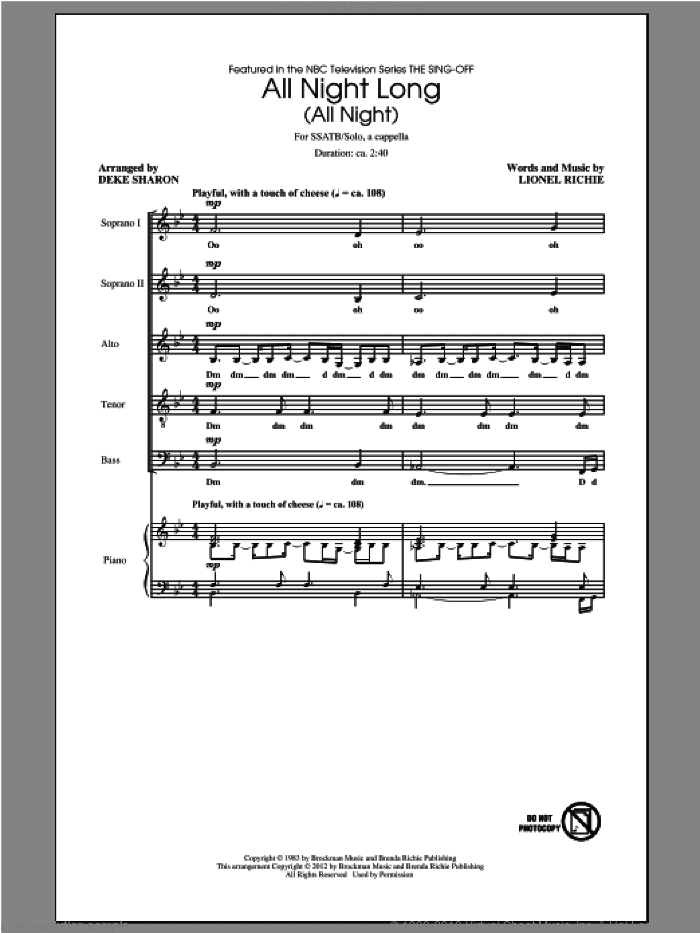All Night Long (All Night) (arr. Deke Sharon)