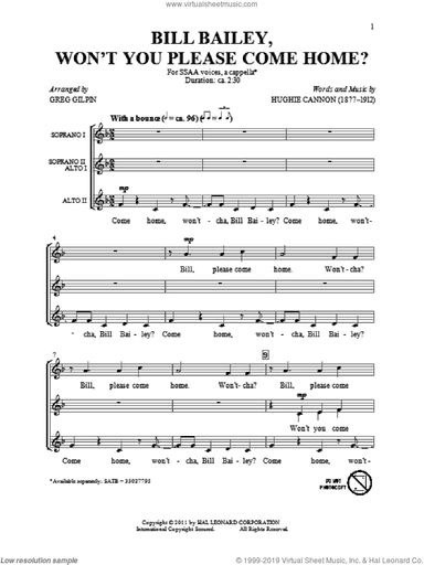 Bill Bailey, Won't You Please Come Home (arr. Greg Gilpin)