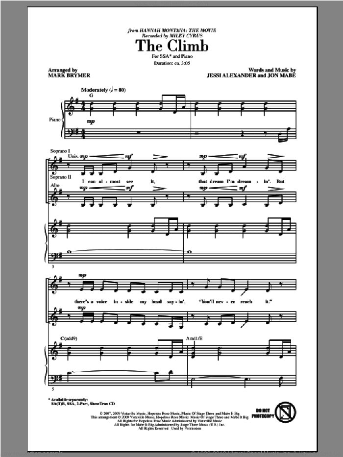 The Climb (from Hannah Montana: The Movie) (arr. Mark Brymer)