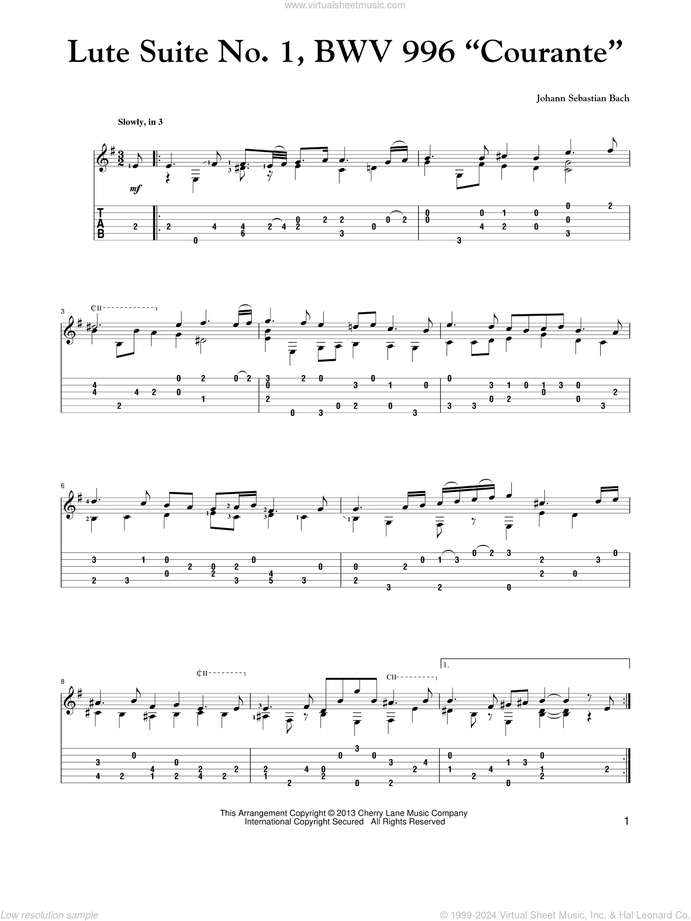 Lute Suite No. 1, BWV 996 "Courante"