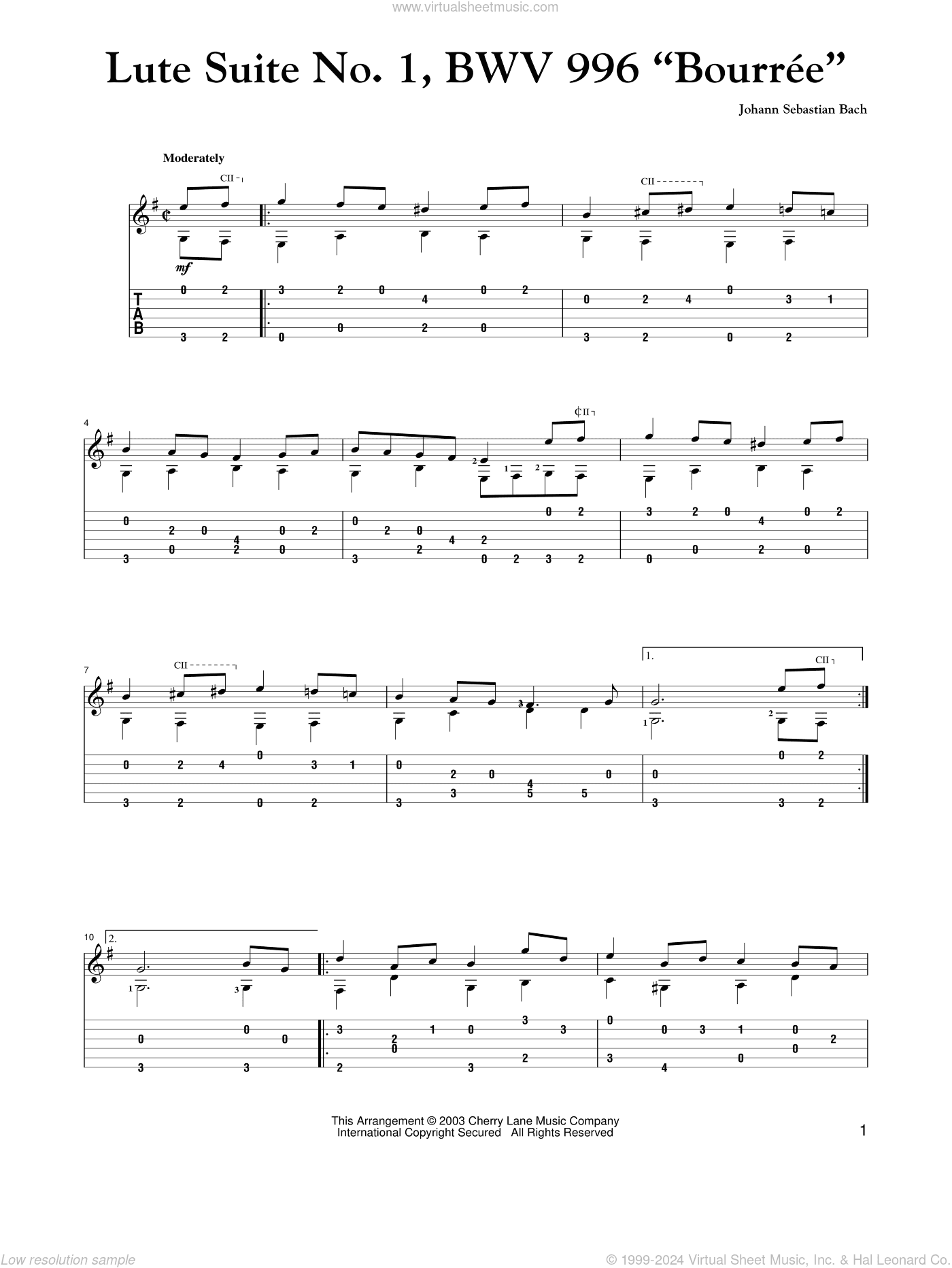 Lute Suite No. 1, BWV 996 "Bourree"