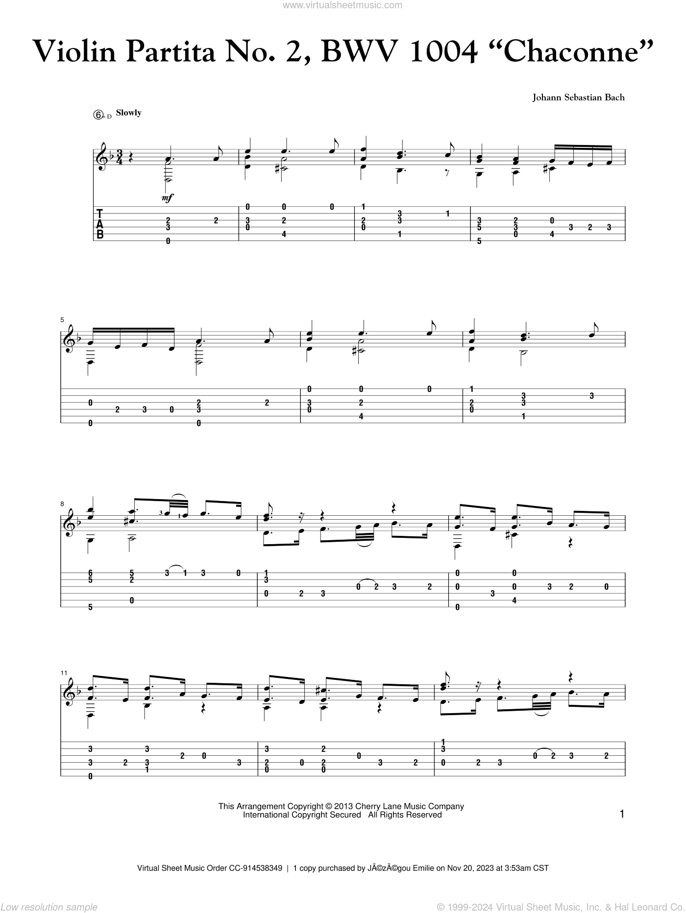 Violin Partita No. 2, BWV 1004 "Chaconne"
