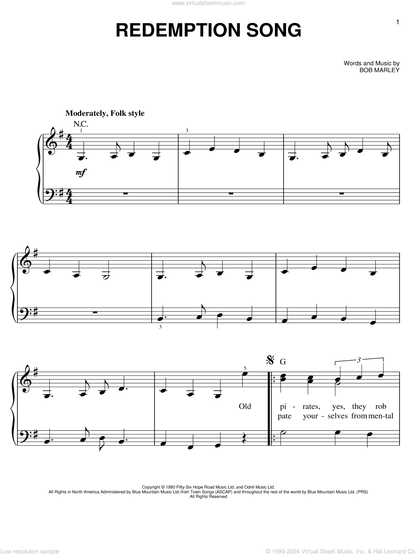 Redemption Song, (easy)