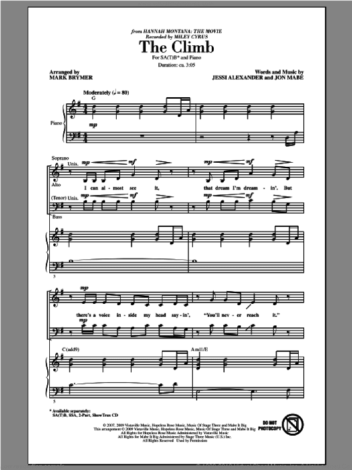 The Climb (from Hannah Montana: The Movie) (arr. Mark Brymer)