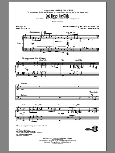 God Bless' The Child (arr. Steve Zegree)
