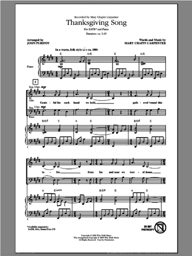 Thanksgiving Song (arr. John Purifoy)