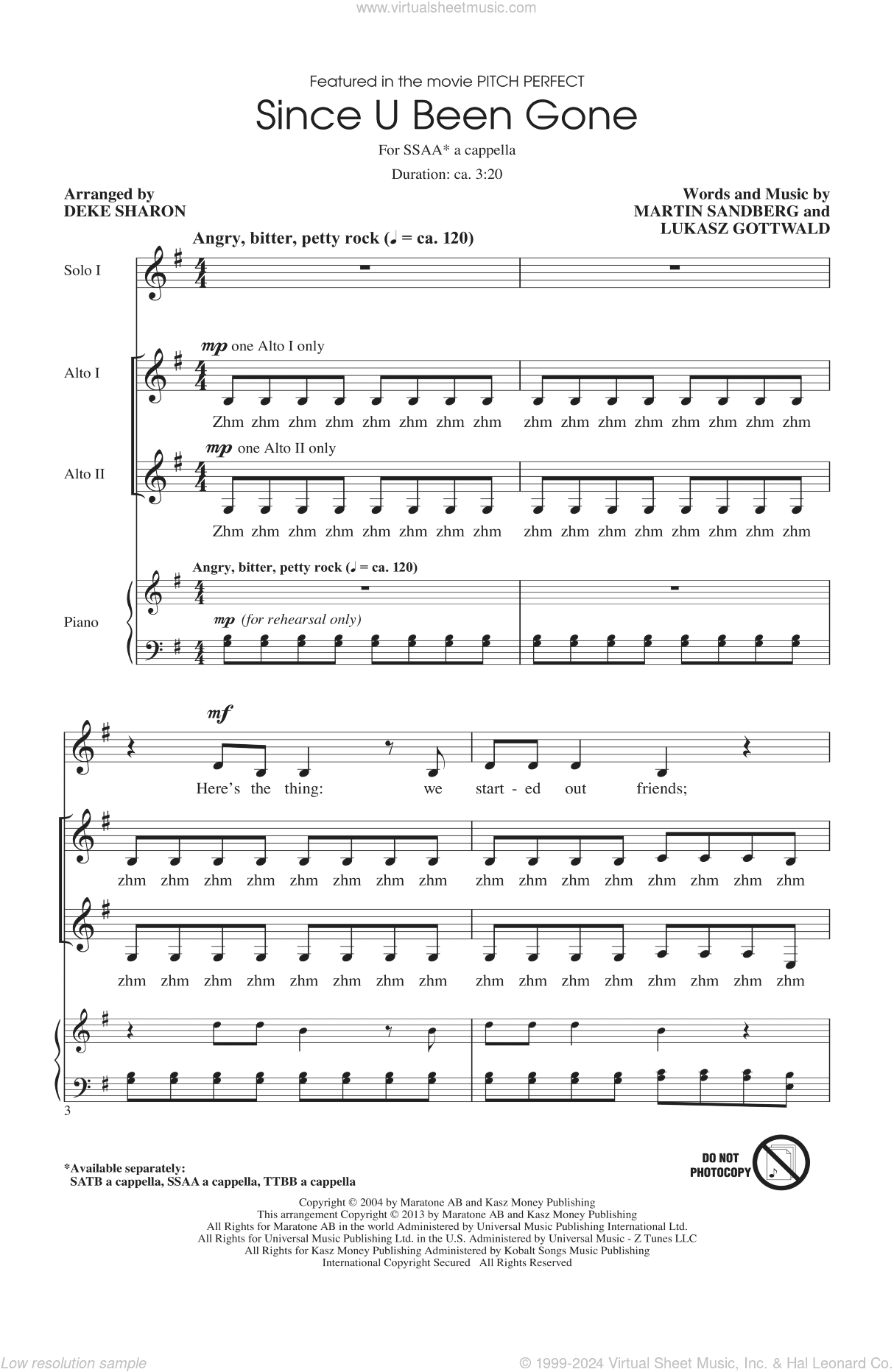 Since U Been Gone (as performed in Pitch Perfect) (arr. Deke Sharon)