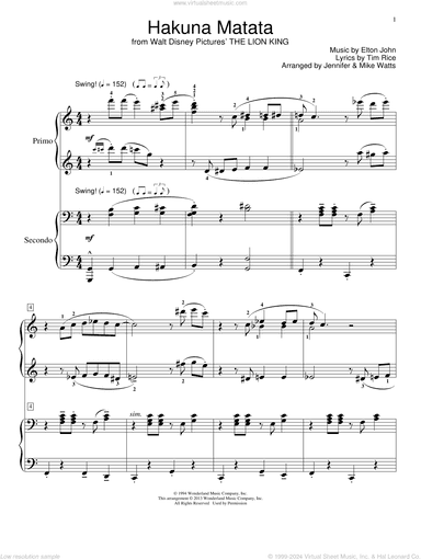 Hakuna Matata (from The Lion King) (arr. Jennifer and Mike Watts)