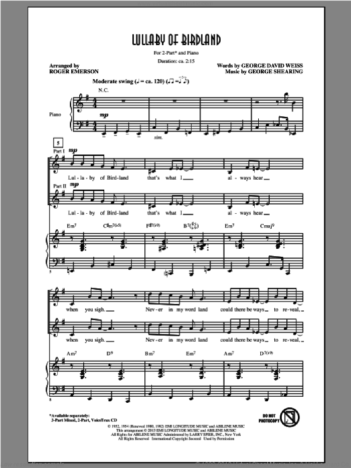 Lullaby Of Birdland (arr. Roger Emerson)