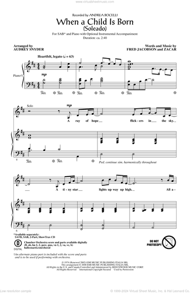 When A Child Is Born (Soleado) (arr. Audrey Snyder)