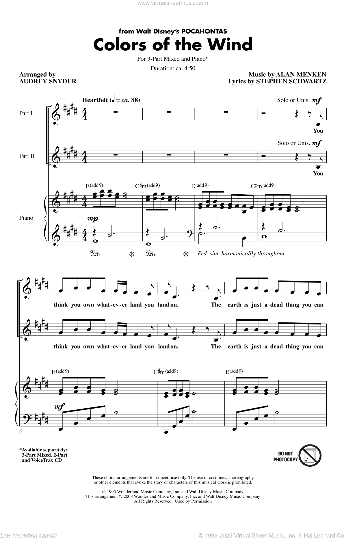 Colors Of The Wind (from Pocahontas) (arr. Audrey Snyder)