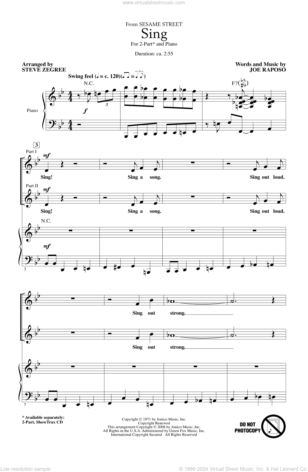Sing (from Sesame Street) (arr. Steve Zegree)