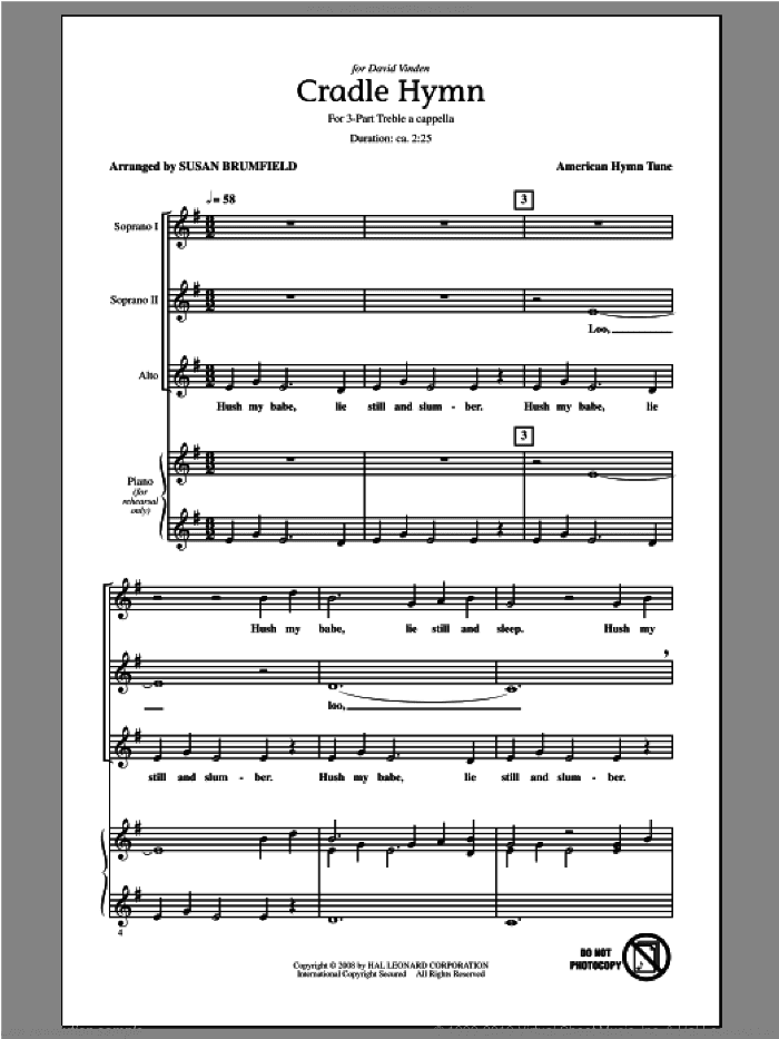 Cradle Hymn (arr. Susan Brumfield)