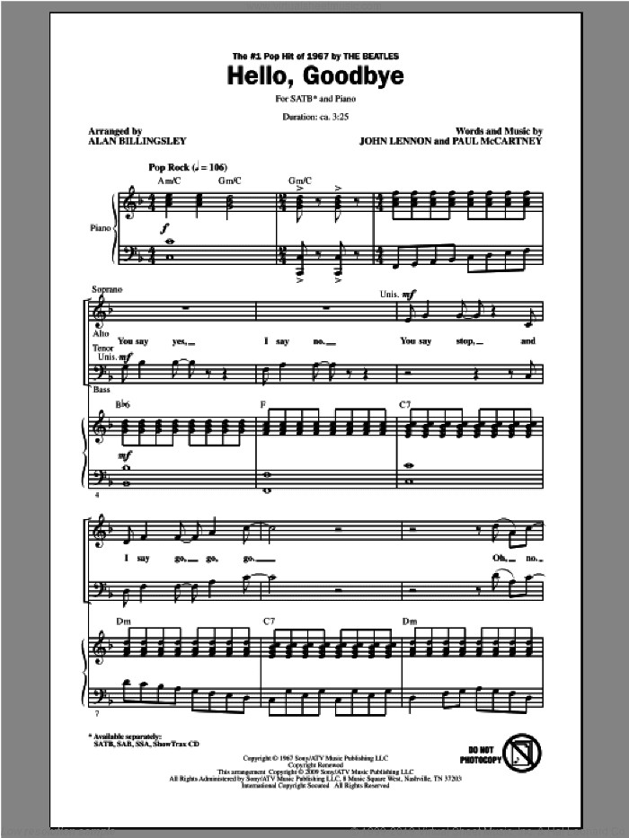 Hello, Goodbye (arr. Alan Billingsley)