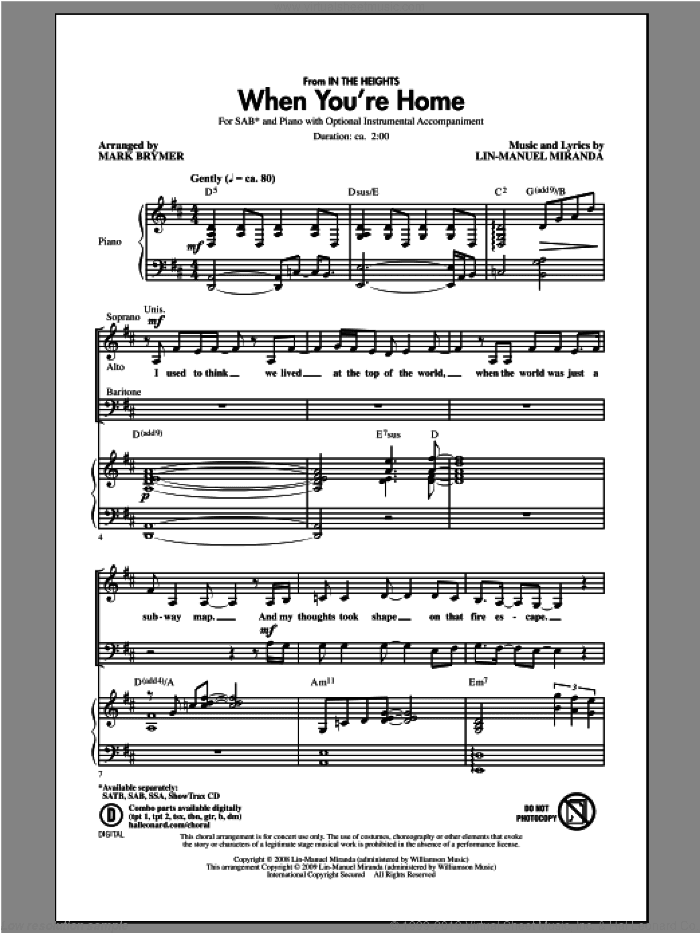When You're Home (from In The Heights) (arr. Mark Brymer)