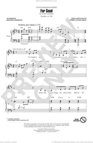 For Good (from Wicked) (arr. Roger Emerson)