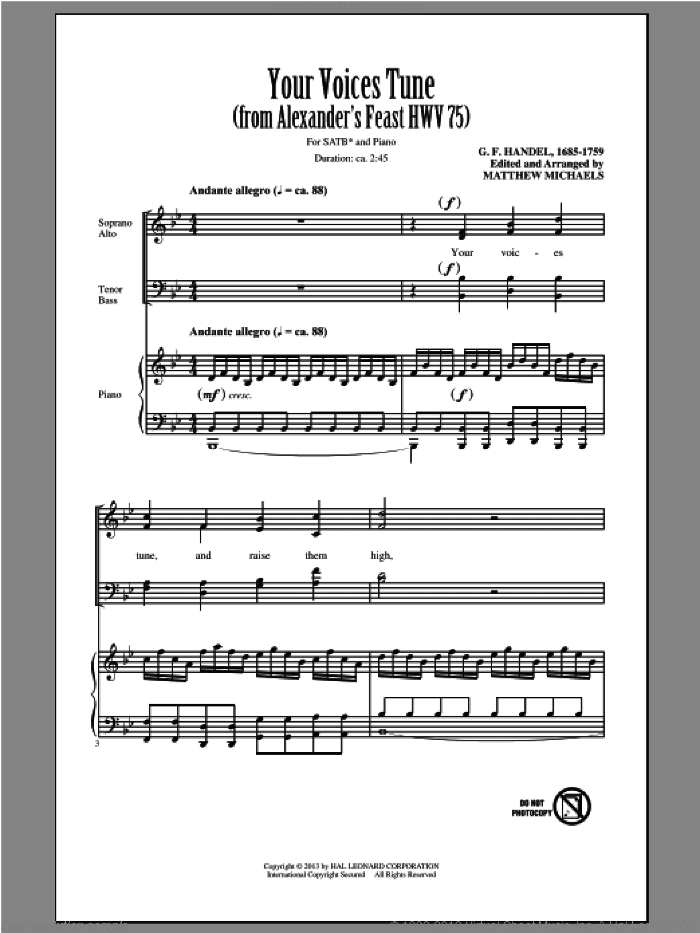Your Voices Tune (from Alexander's Feast)