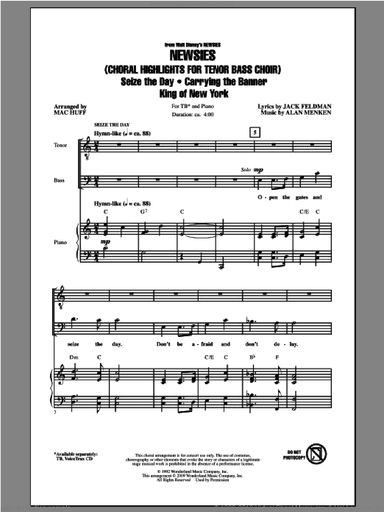 Newsies (Choral Highlights for Tenor Bass Choir)