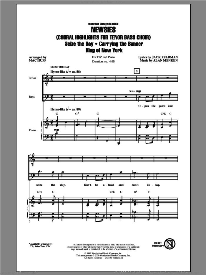 Newsies (Choral Highlights for Tenor Bass Choir)