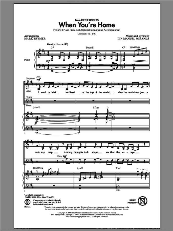 When You're Home (from In The Heights) (arr. Mark Brymer)