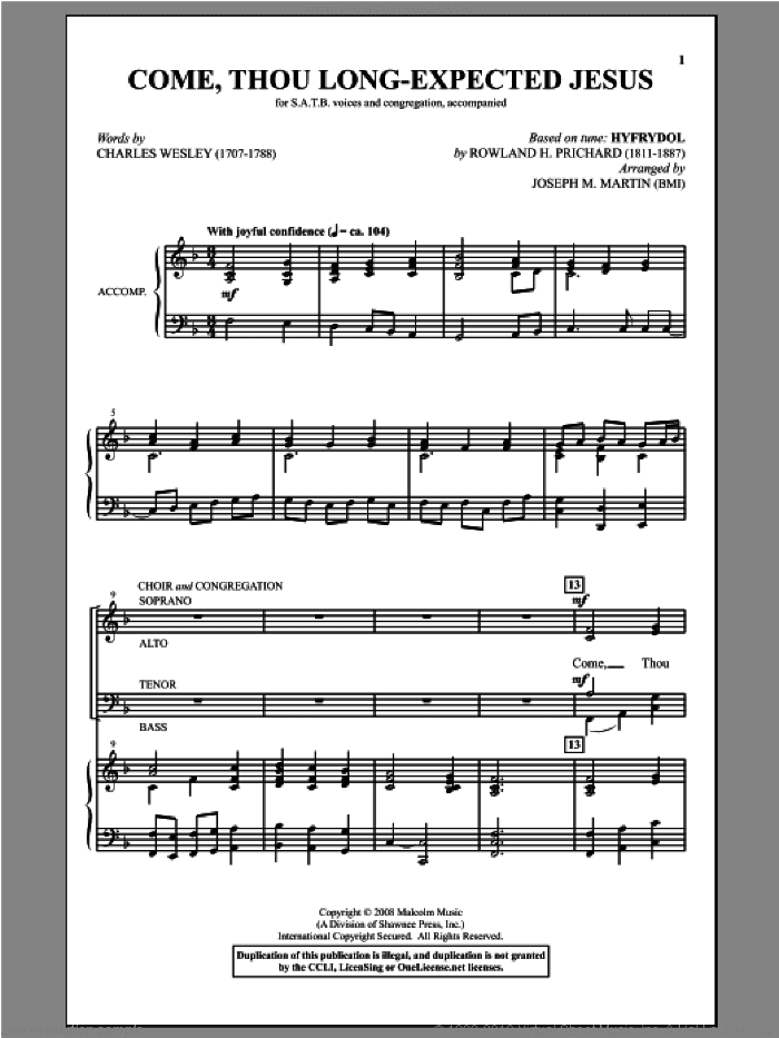 Come, Thou Long-Expected Jesus (from Carols For Choir And Congregation)