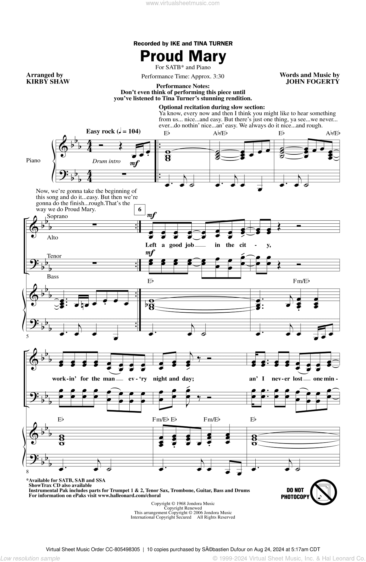 Proud Mary (arr. Kirby Shaw)