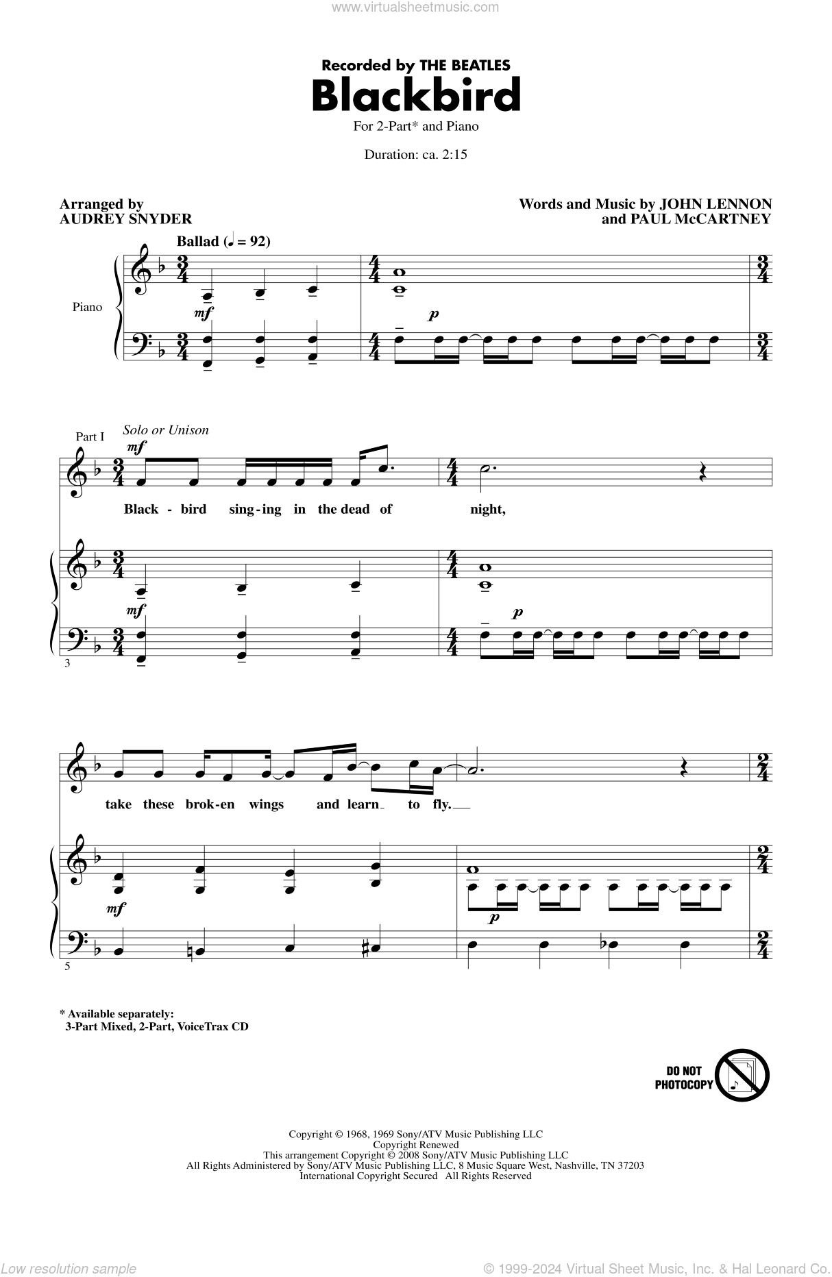 Blackbird (arr. Audrey Snyder)