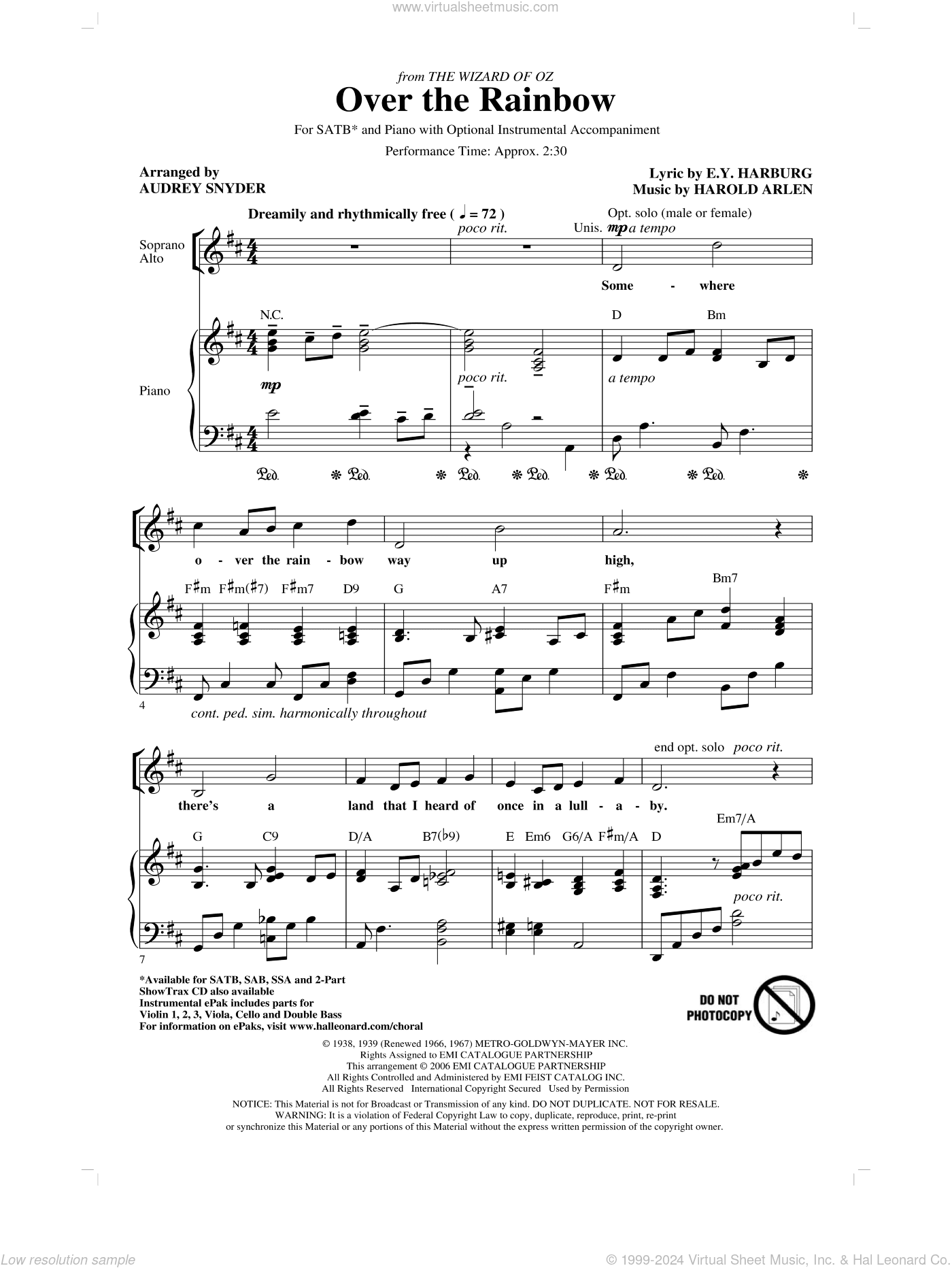 Over The Rainbow (arr. Audrey Snyder)