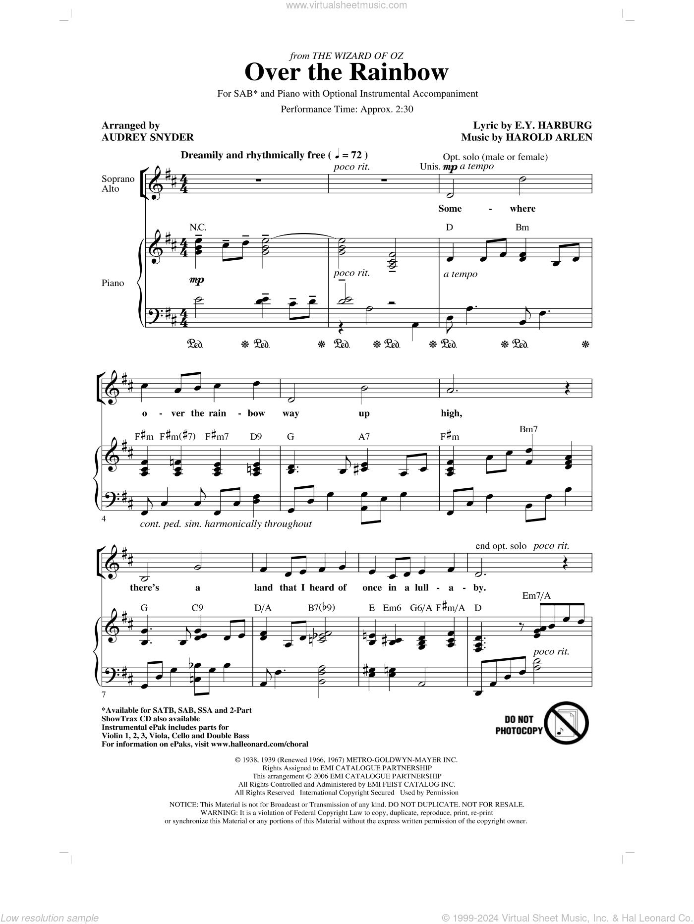Over The Rainbow (arr. Audrey Snyder)