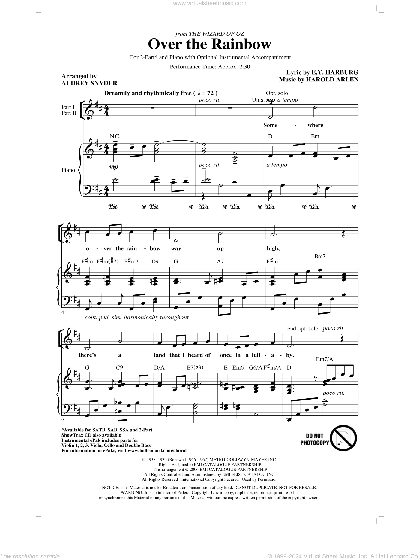 Over The Rainbow (arr. Audrey Snyder)