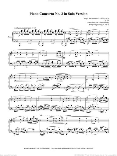 Piano Concerto No. 3 in Solo Version