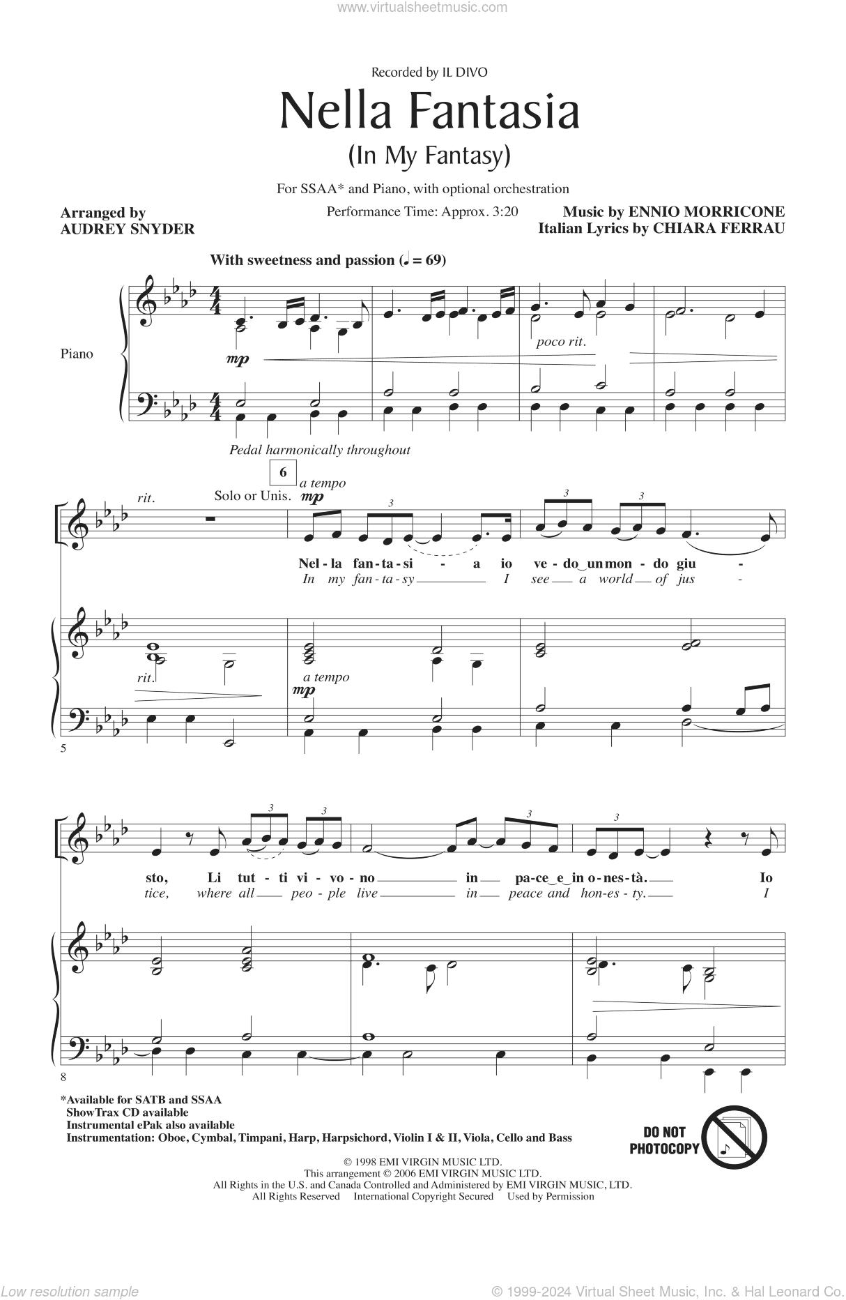 Nella Fantasia (In My Fantasy) (arr. Audrey Snyder)