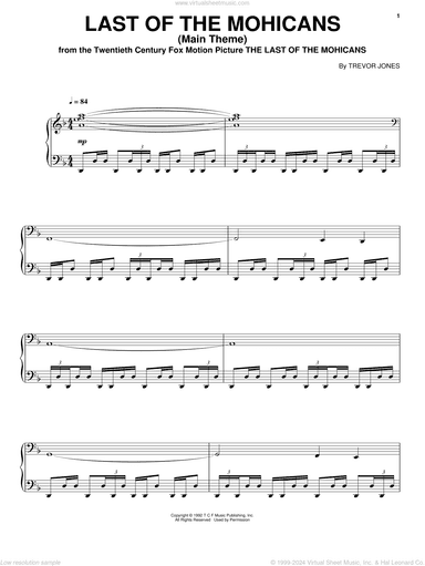 Last Of The Mohicans (Main Theme), (intermediate)