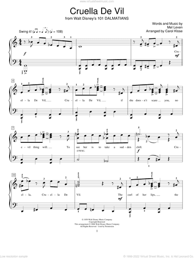 Cruella De Vil (from 101 Dalmations) (arr. Carol Klose)
