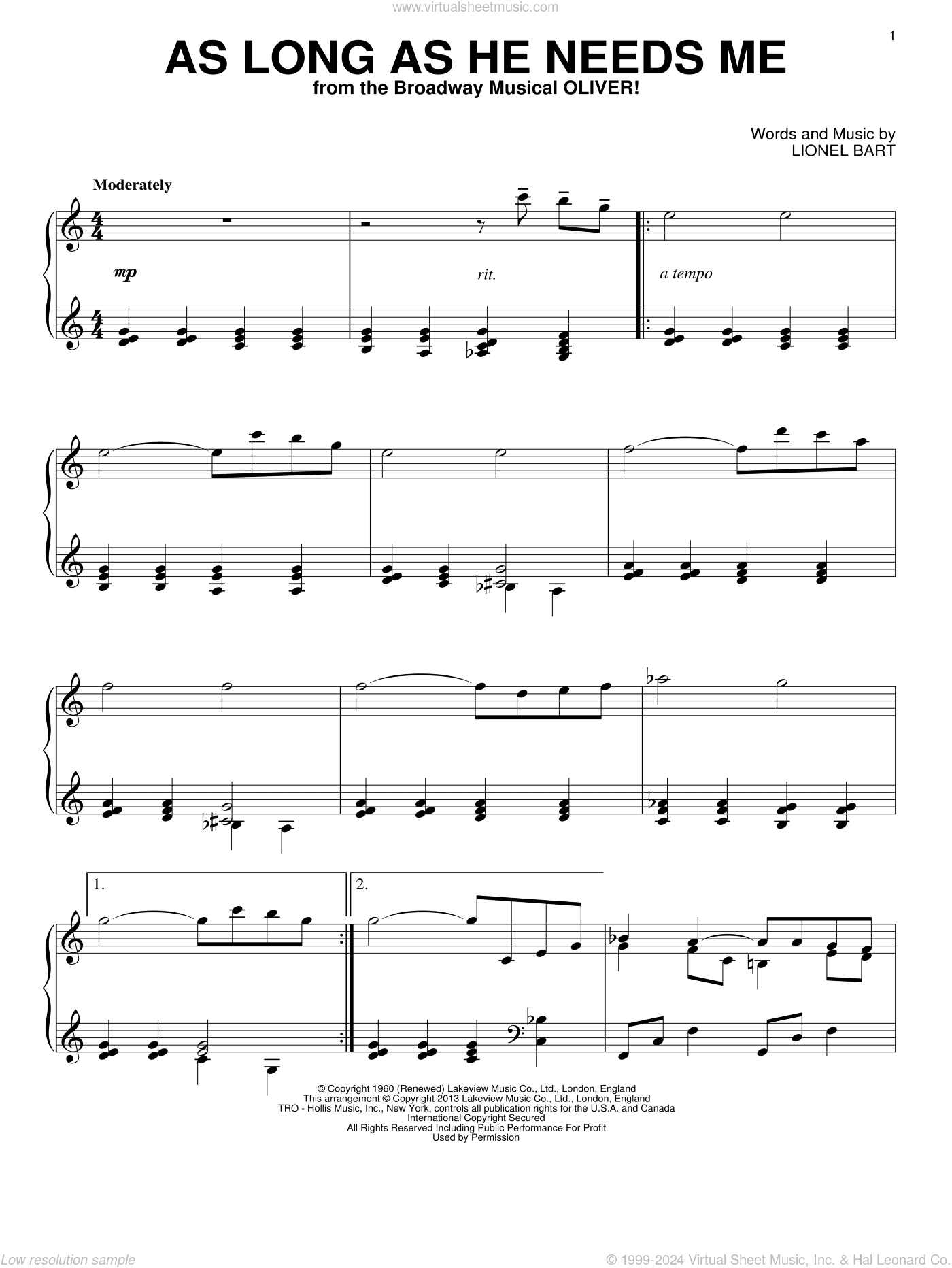 As Long As He Needs Me, (intermediate)