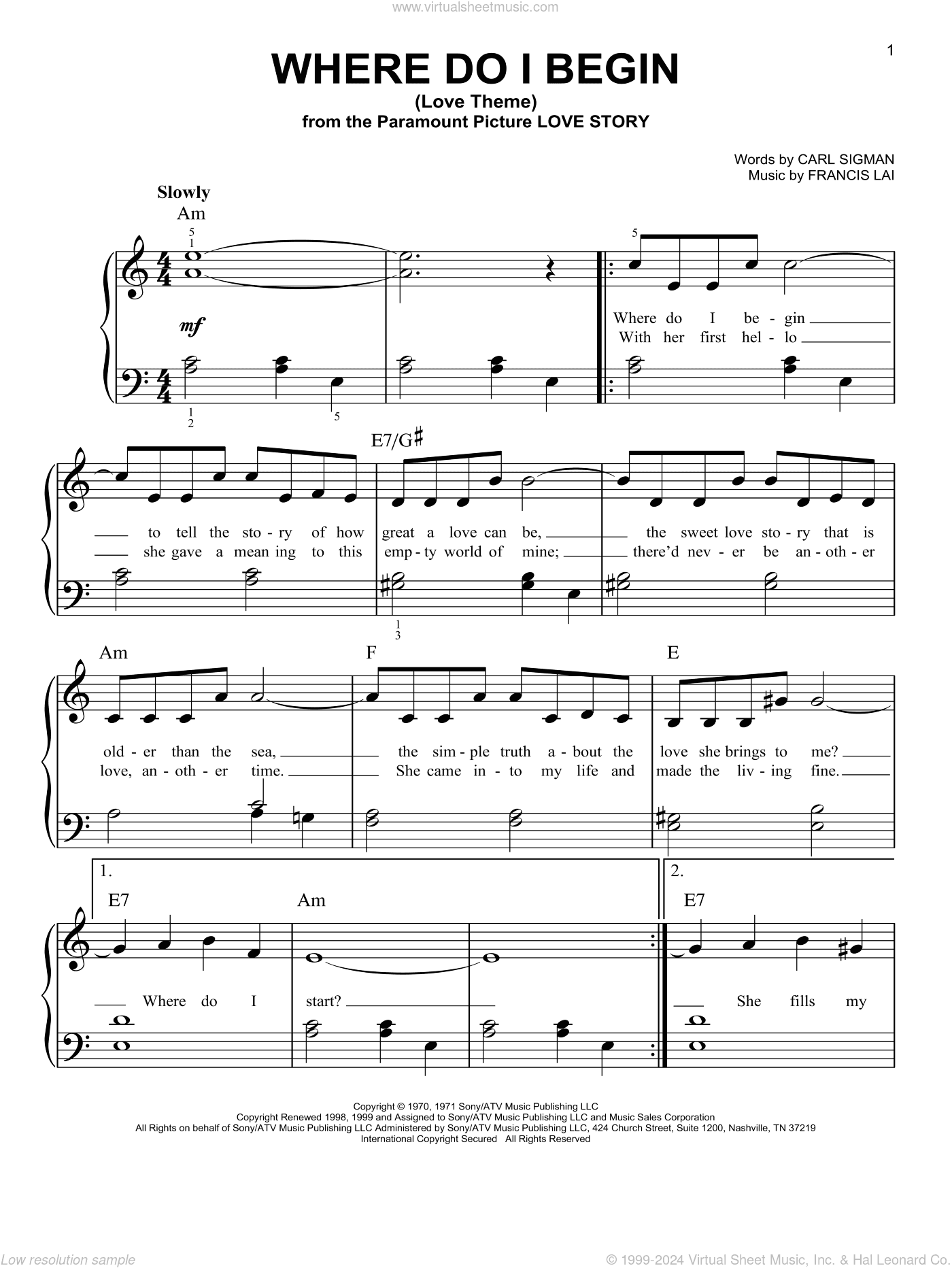 Where Do I Begin (Love Theme), (easy)