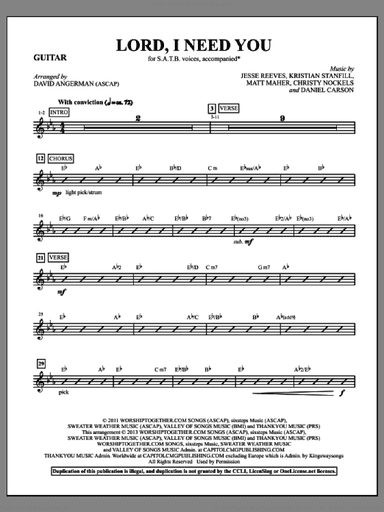 Lord, I Need You (arr. David Angerman) (complete set of parts)