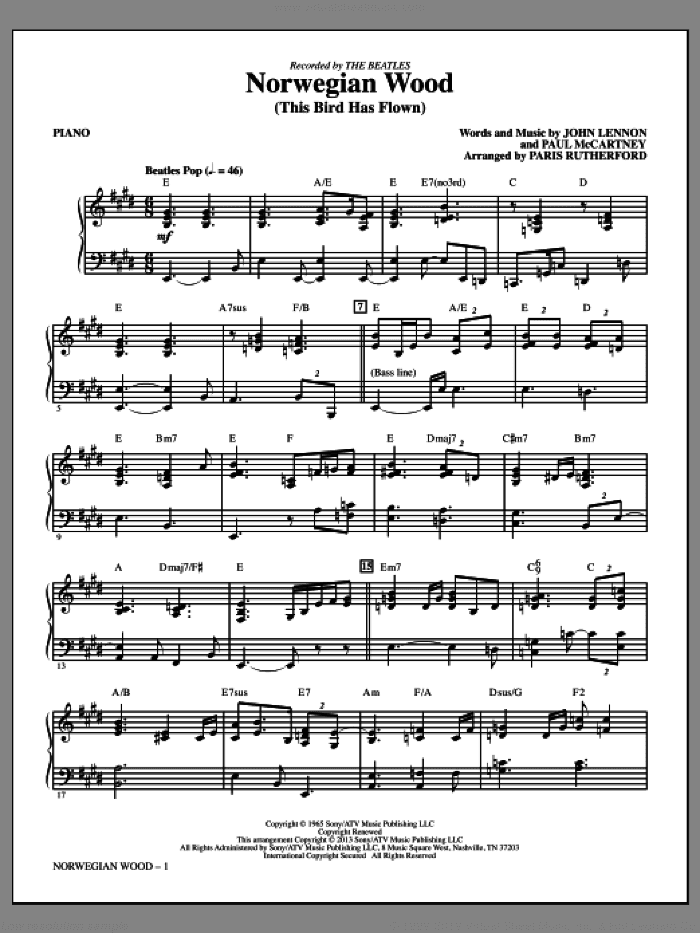 Norwegian Wood (This Bird Has Flown) (complete set of parts)