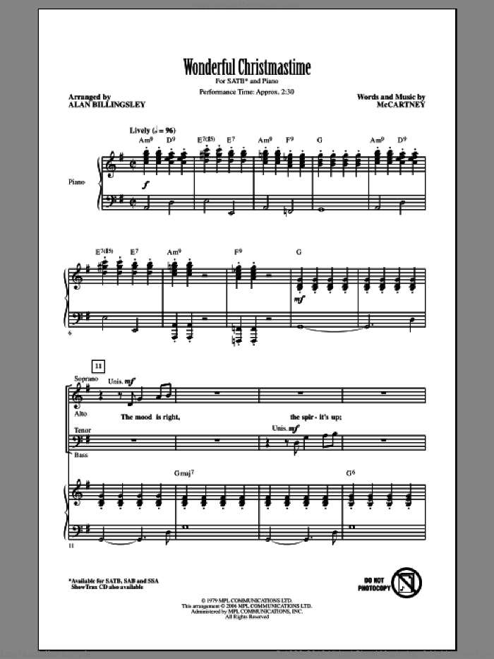 Wonderful Christmastime (arr. Alan Billingsley)