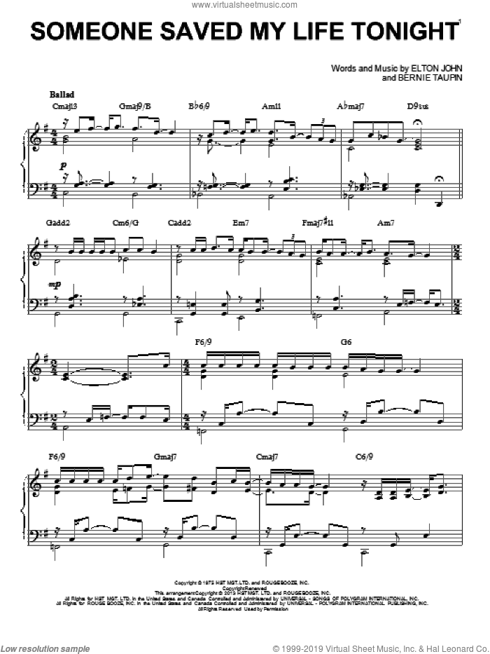 Someone Saved My Life Tonight [Jazz version] (arr. Brent Edstrom)