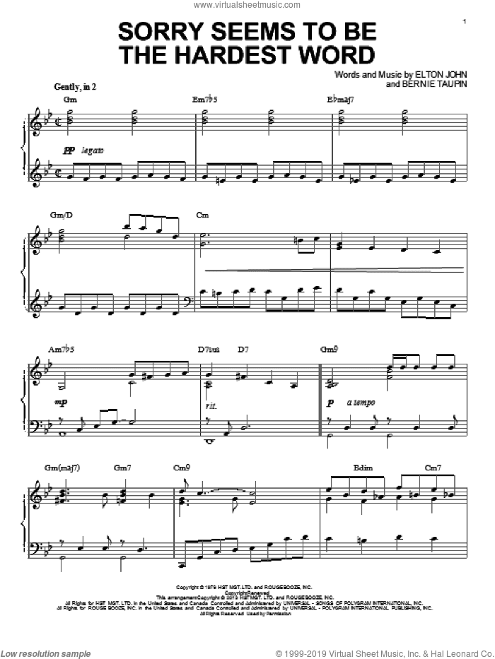 Sorry Seems To Be The Hardest Word [Jazz version] (arr. Brent Edstrom)