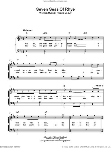 Seven Seas Of Rhye, (easy)