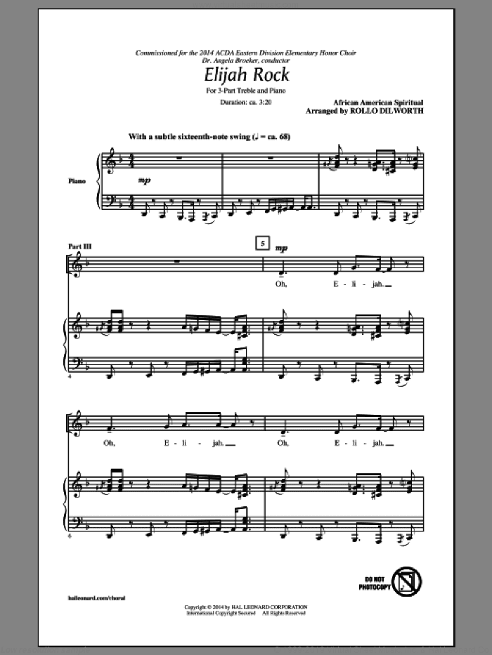 Elijah Rock (arr. Rollo Dilworth)