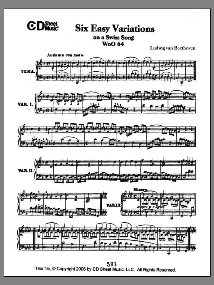 Easy Variations (6) On A Swiss Song, Woo 64