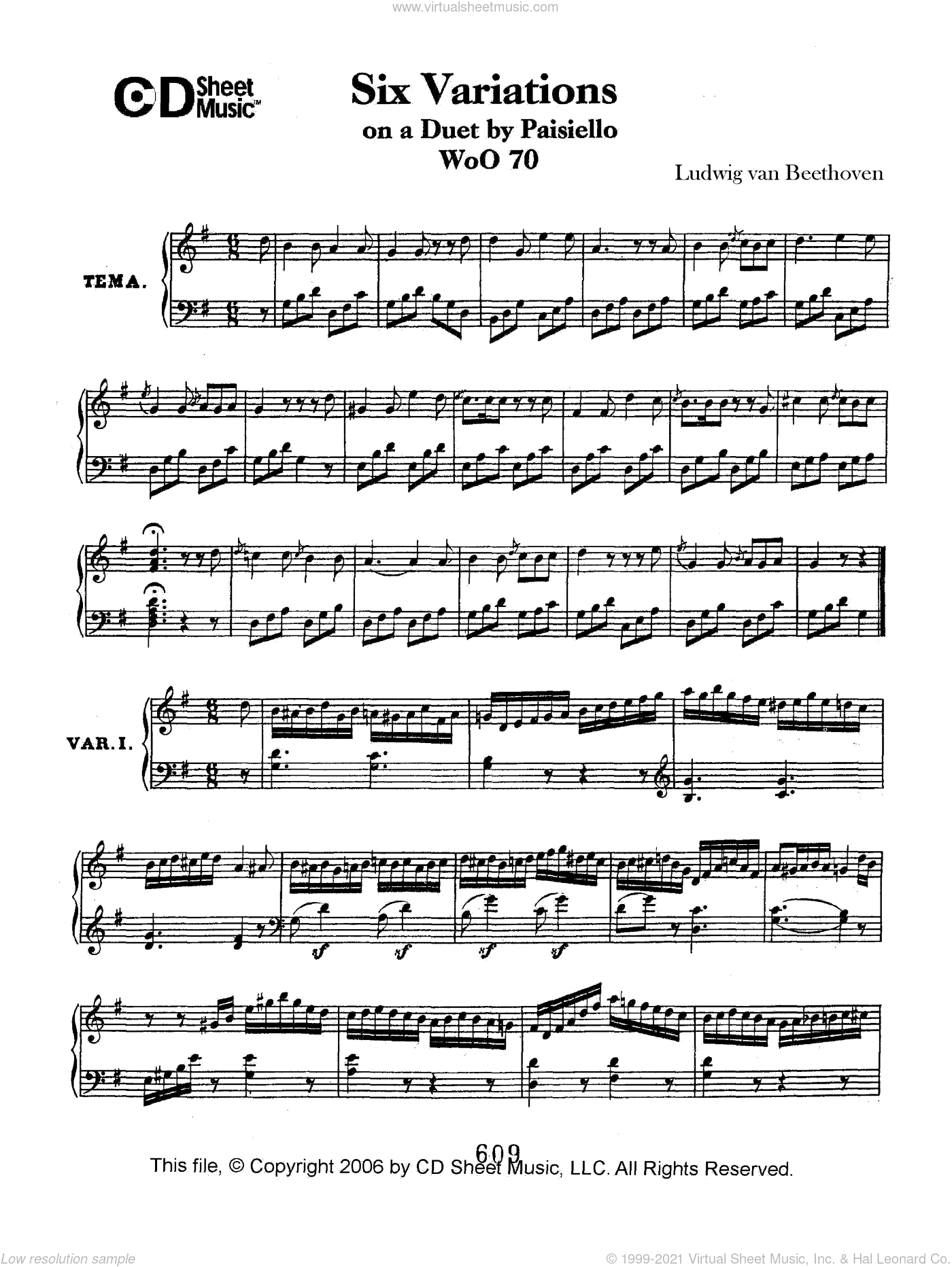 Variations (6) On A Duet By Paisiello, Woo 70