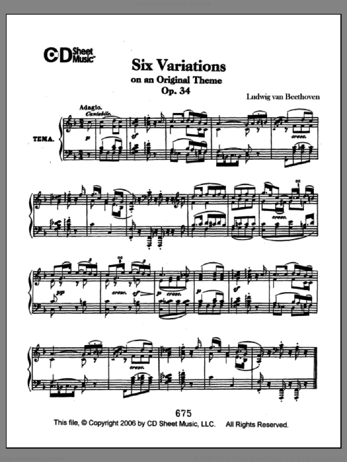 Variations (6) On An Original Theme, Op. 34