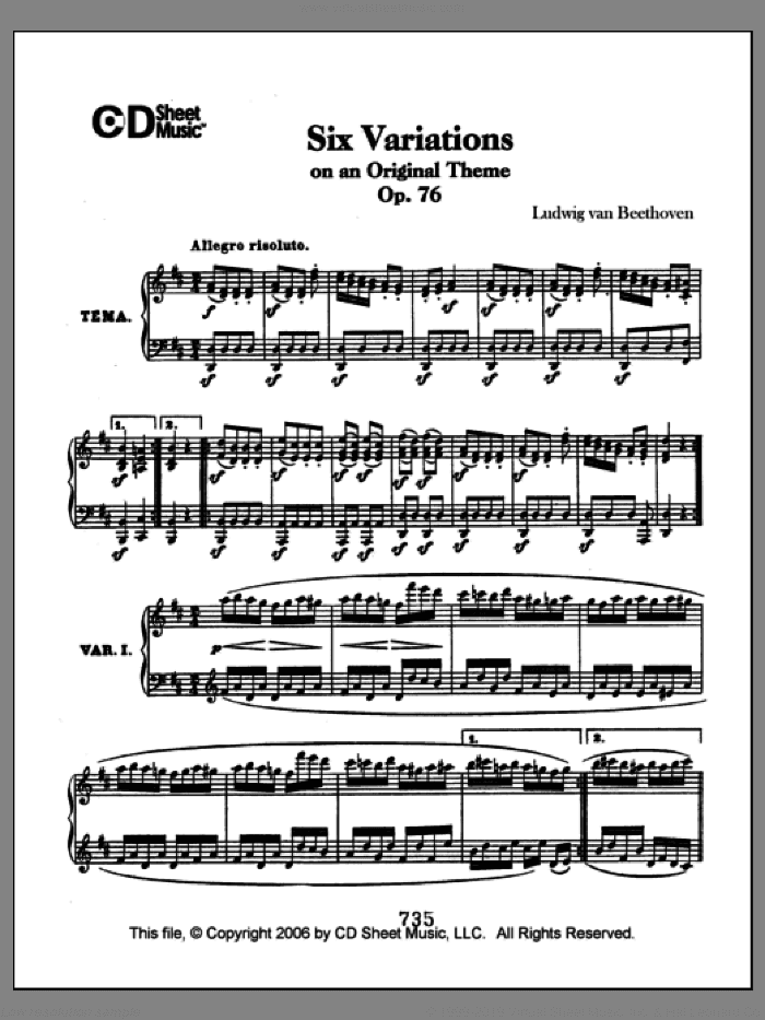 Variations (6) On An Original Theme, Op. 76