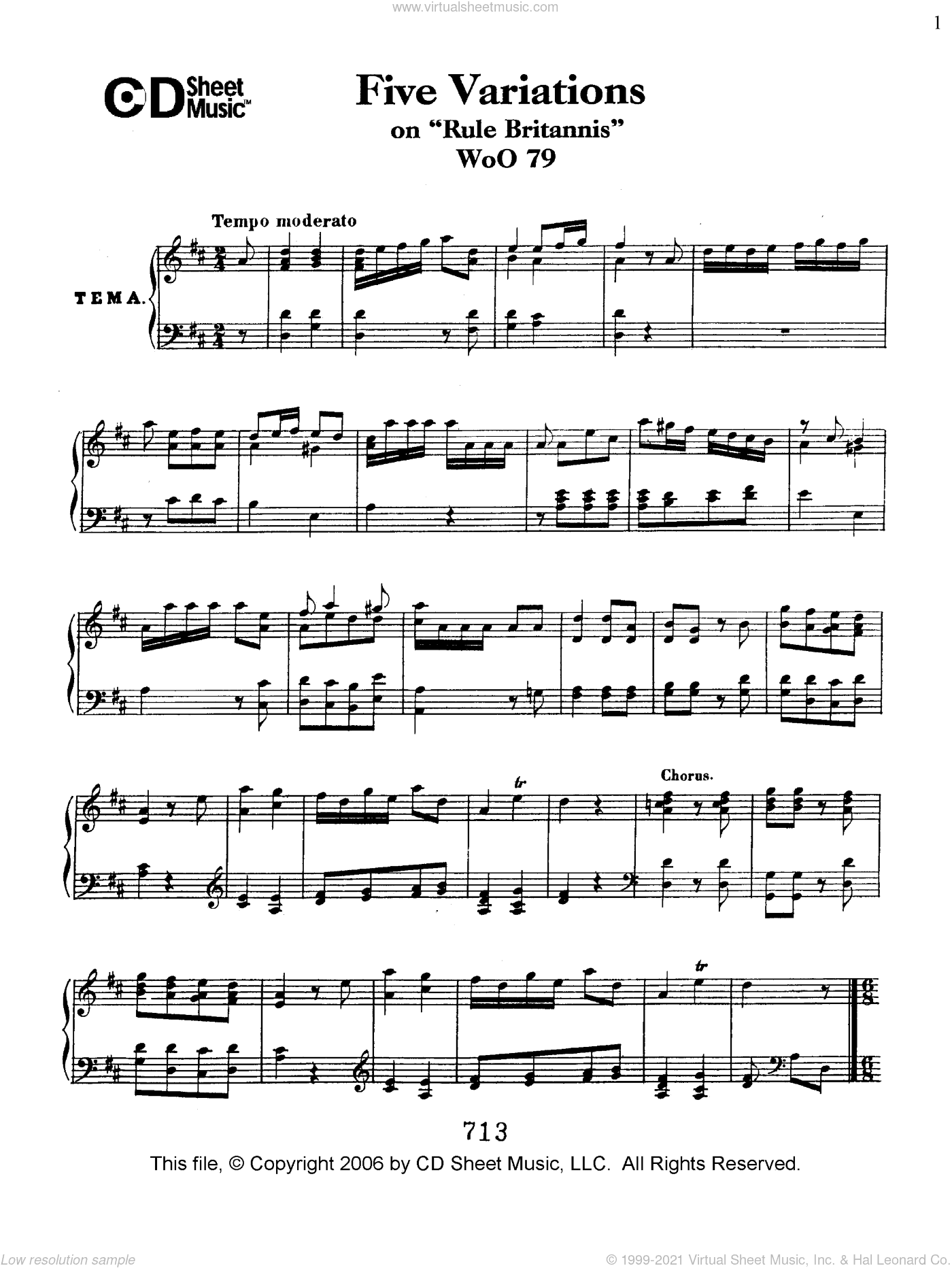 Variations (5) on "Rule Britannia", WoO 79