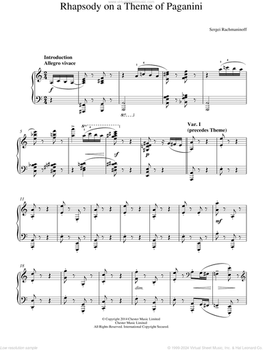 Rhapsody on a Theme of Paganini, (intermediate)