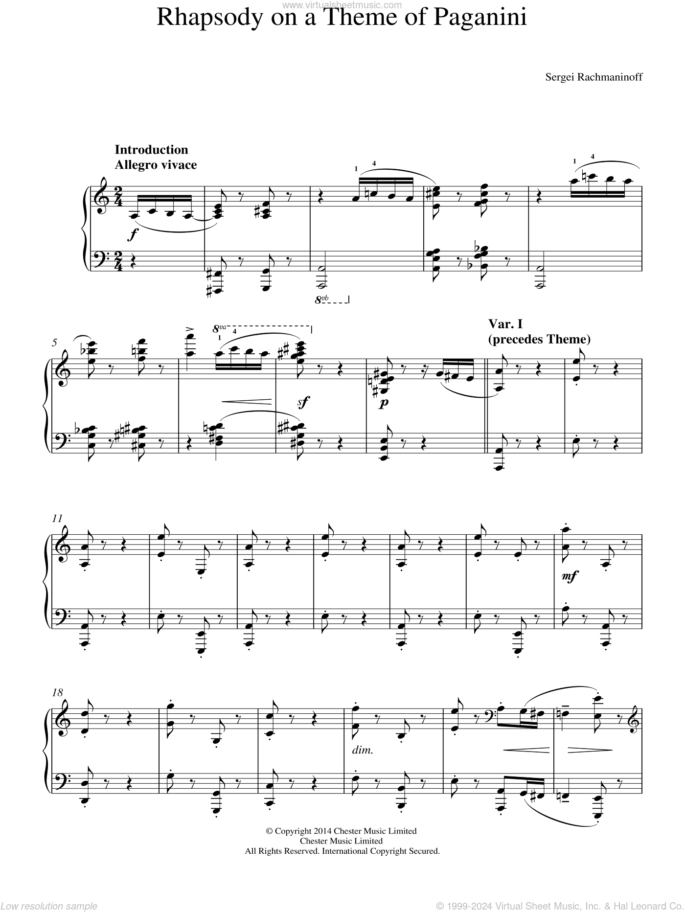 Rhapsody on a Theme of Paganini, (intermediate)